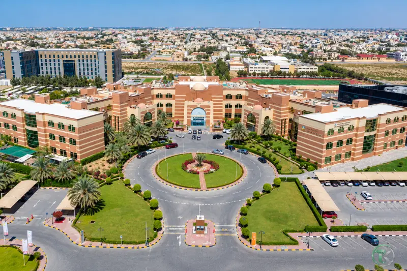 Ajman University campus and main entrance near Sheikh Ammar Bin Humaid Street