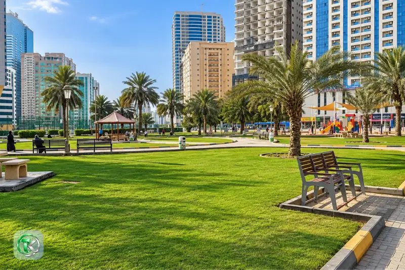 Al Nahda Park green spaces and walking paths in Sharjah