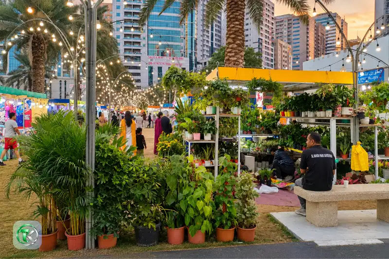 Al Nahda Park greenery and community market in Sharjah