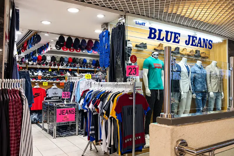 Blue Jeans clothing store inside Hamdan Centre with casual wear and denim displays
