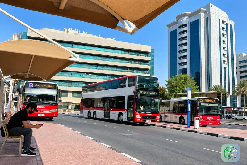 Deira City Centre bus station with E307 and RTA buses