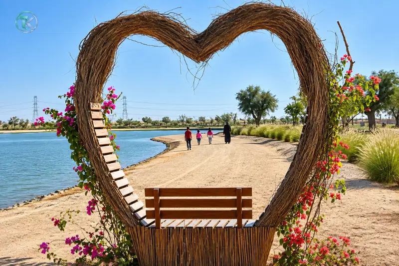 Heart-shaped photo spot beside Al Qudra Lake in Dubai