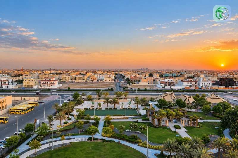 Mohammed Bin Zayed City residential area and park view