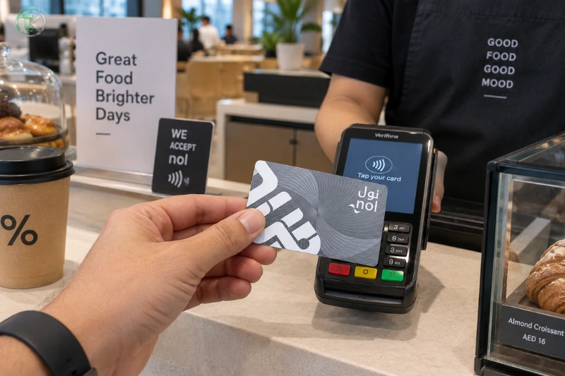 NOL card used for contactless payment at a participating café