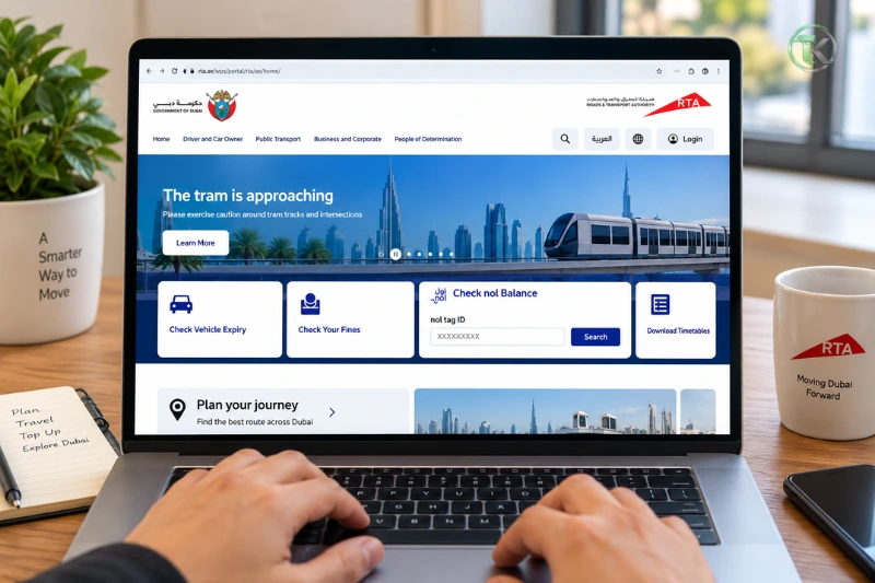 RTA website showing the online NOL card balance check option
