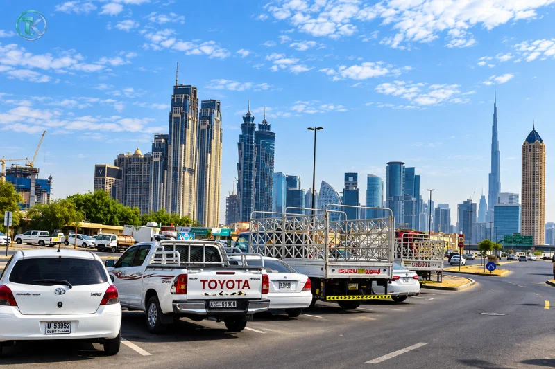Road access from Al Quoz Industrial Area 2 to Dubai skyline