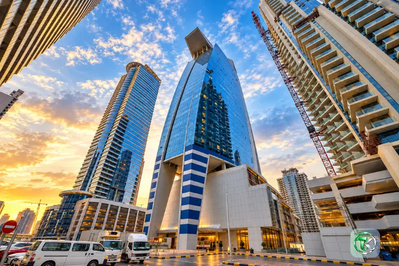 Al Manara Tower in Business Bay, Dubai, surrounded by