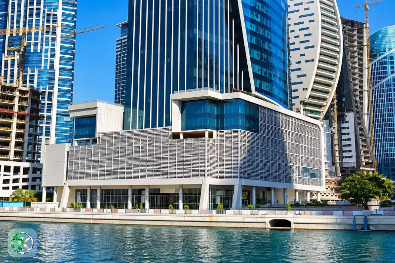 Al Manara Tower waterfront exterior in Business Bay, Dubai