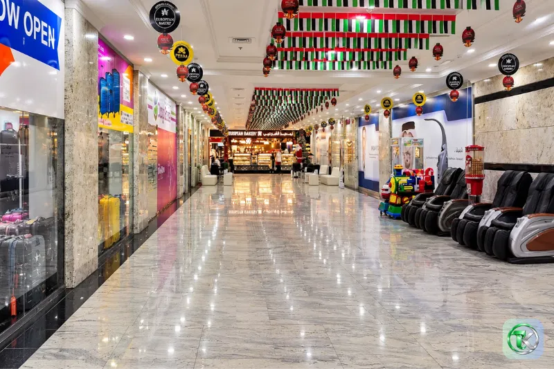 Bin Shabib Mall shopping corridor with retail shops and European Bakery