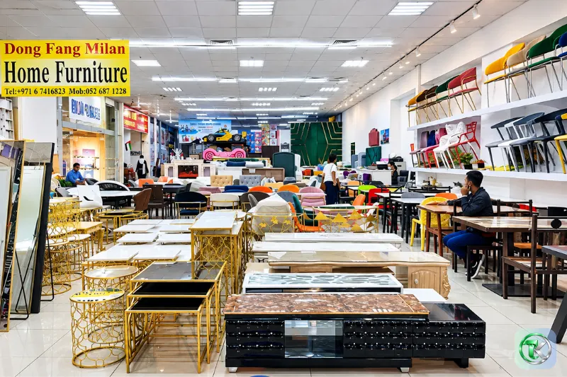 China Mall Ajman furniture showroom with tables, chairs and home furnishings