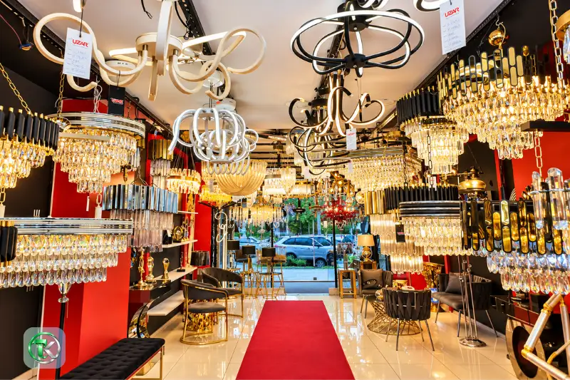 China Mall Ajman lighting shop with modern chandeliers and LED lights