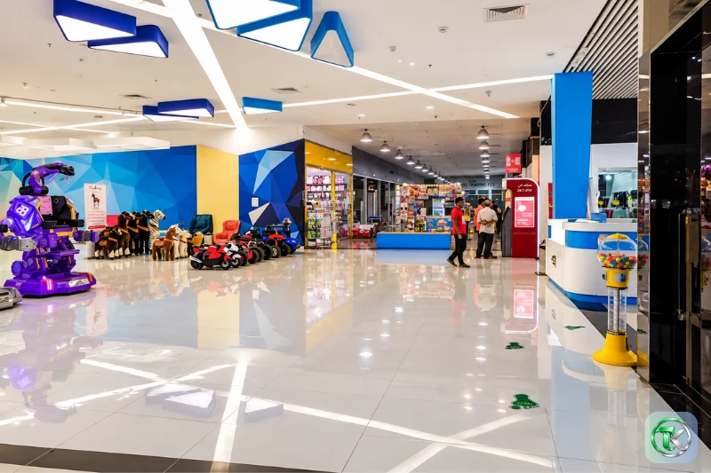 China Mall Ajman shopping corridor with toy rides and retail shops
