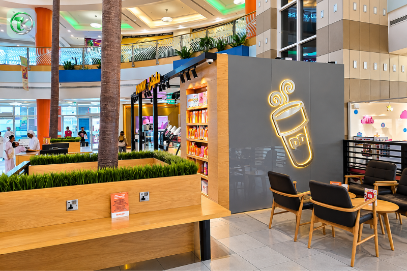 Dunkin’ café seating area inside Mazyad Mall, Abu Dhabi