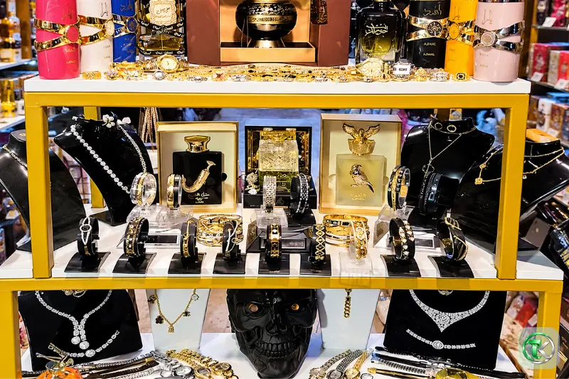 Jewellery, watches and perfume displays inside Rolla Mall Sharjah