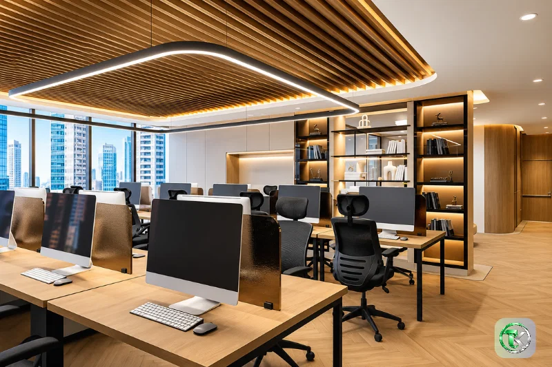 Modern office workspace inside Al Manara Tower, Business Bay, Dubai