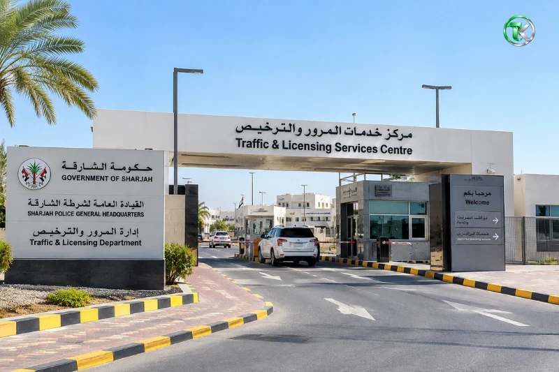 Sharjah Traffic and Licensing Services Centre entrance in Wasit